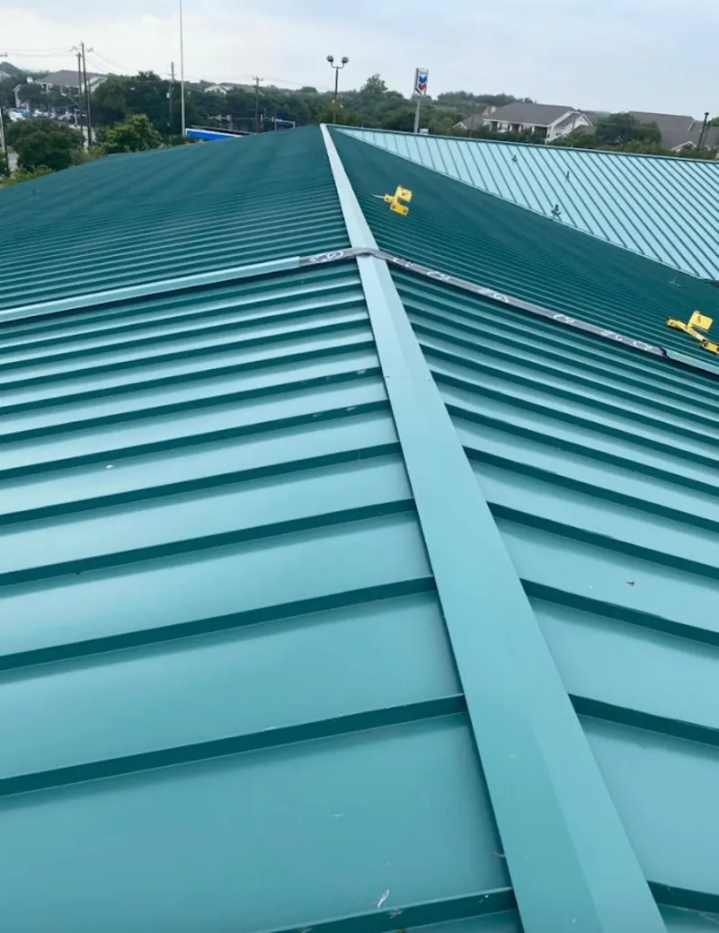 Green commercial metal roof ridge and valley for Metal Roof Repair in Amityville